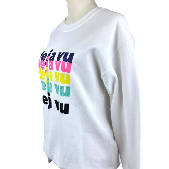 Alla Berman Womens NWT White Multicolor Deja Vu Printed Crewneck Sweatshirt - Picture 9 of 11